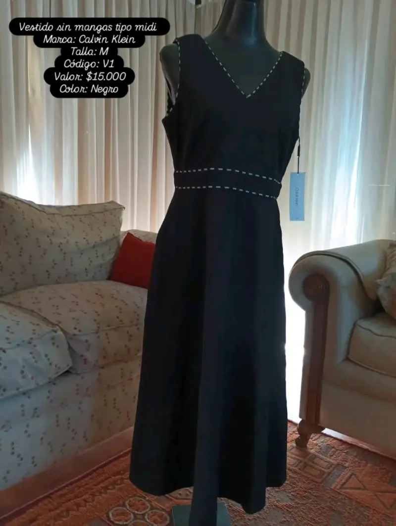 Vestido midi sin mangas Calvin Klein negro