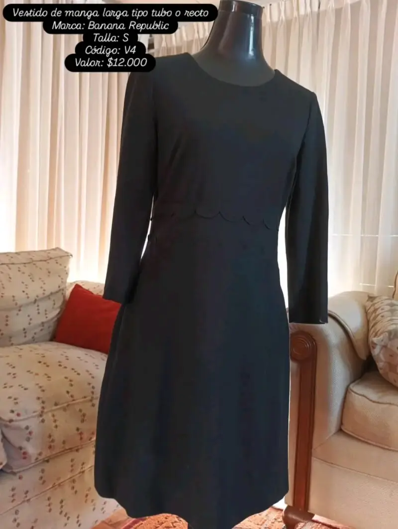 Vestido negro de manga larga Banana Republic