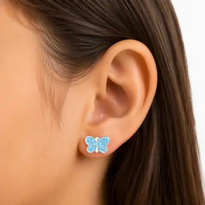Aros de mariposa azul en plata 925 - miniatura 1