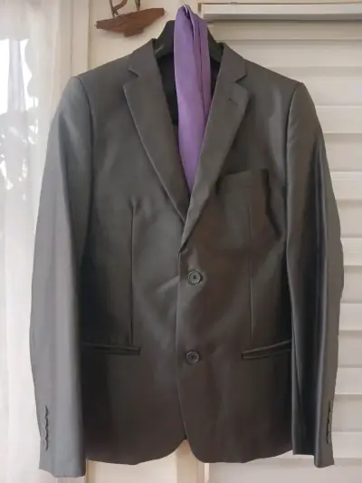 Traje de Hombre Gris con Corbata Morada Baldini - miniatura 1