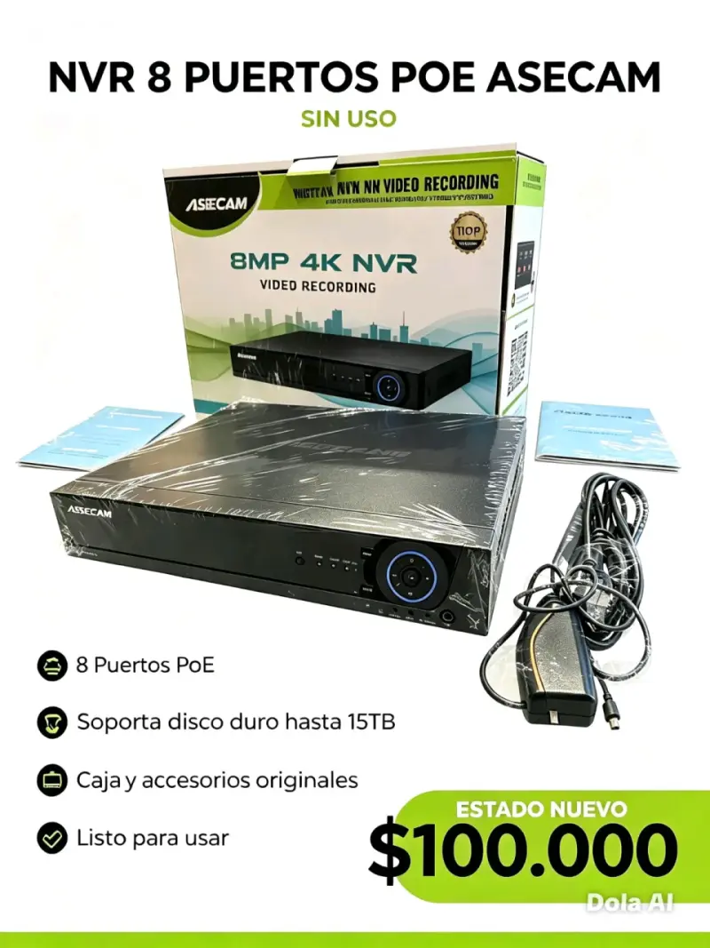 NVR 8 Puertos PoE Asecam 8MP 4K - 1