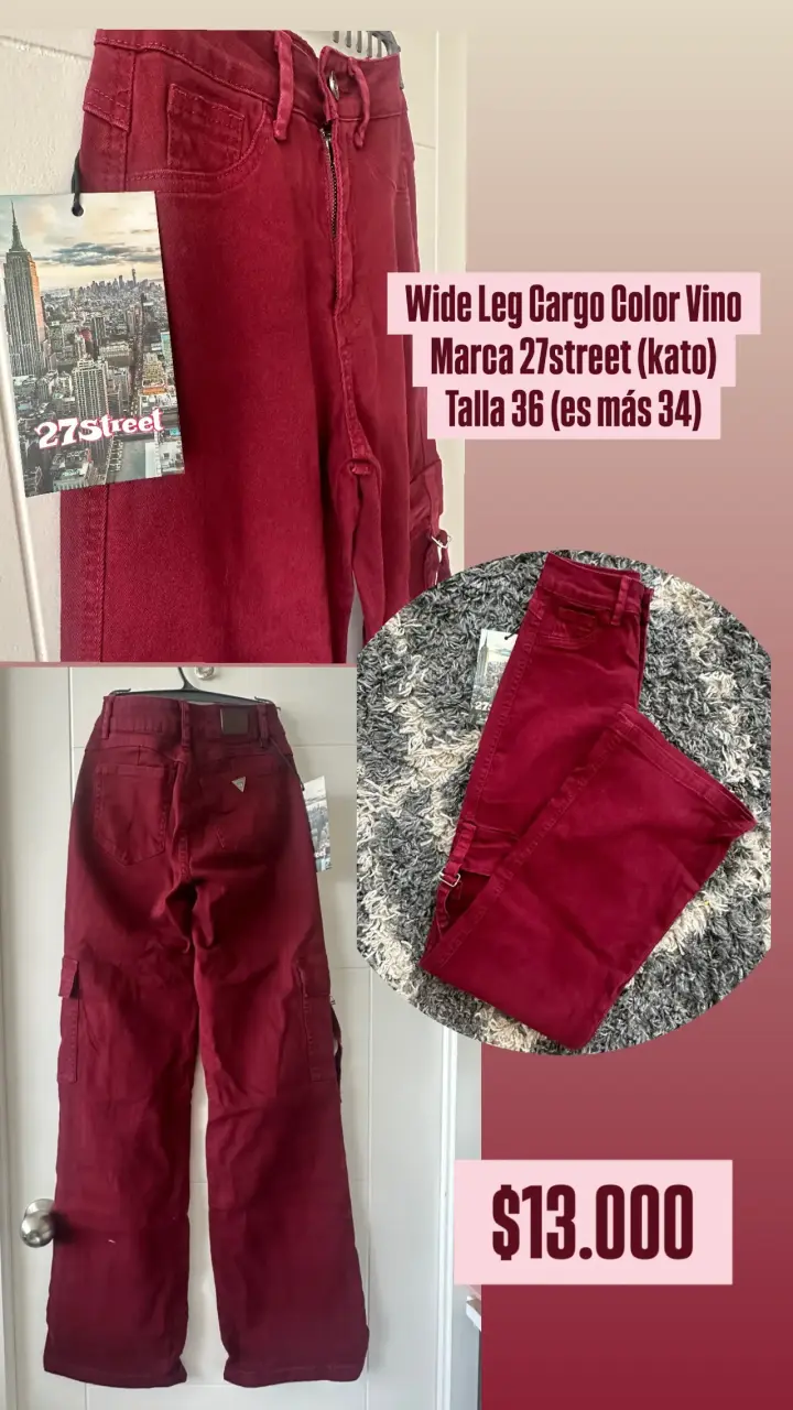 Pantalones cargo anchos color vino 27Street - 1