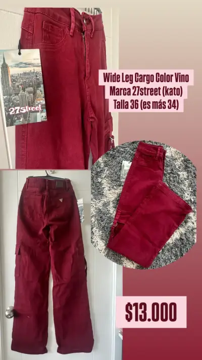 Pantalones cargo anchos color vino 27Street - miniatura 1