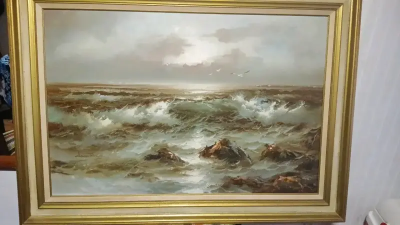 Cuadro de Óleo Marino con Marco Dorado Terry - 1