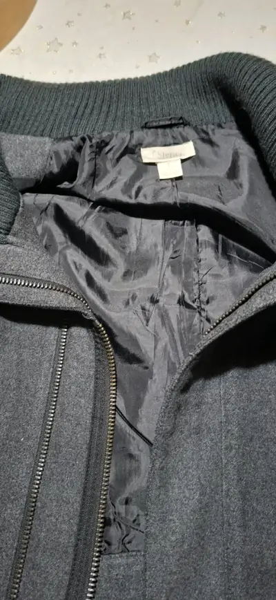 Chaqueta gris  paño estilo biker cuello alto - miniatura 3