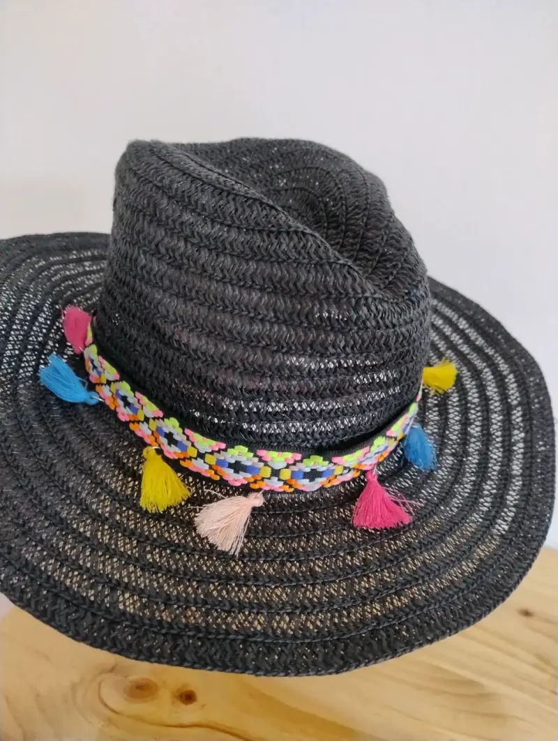 Sombrero de paja negro con cinta colorida - 1