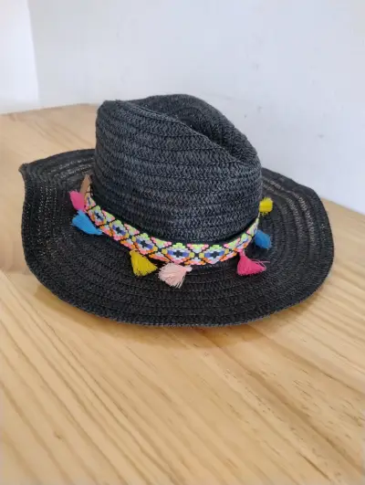 Sombrero de paja negro con cinta colorida - miniatura 2