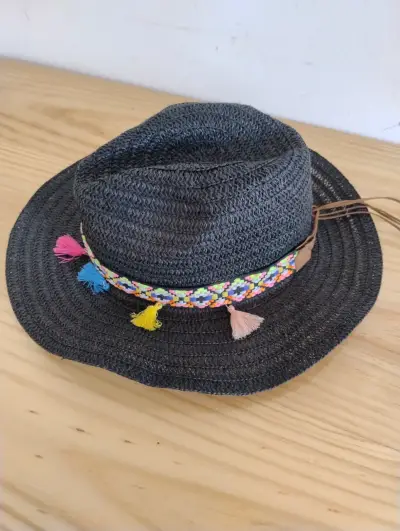 Sombrero de paja negro con cinta colorida - miniatura 3