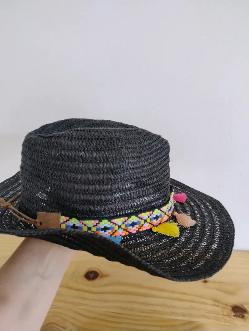 Sombrero de paja negro con cinta colorida - 5