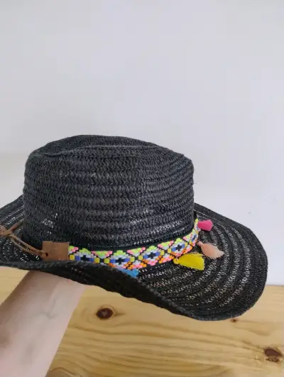 Sombrero de paja negro con cinta colorida - miniatura 5
