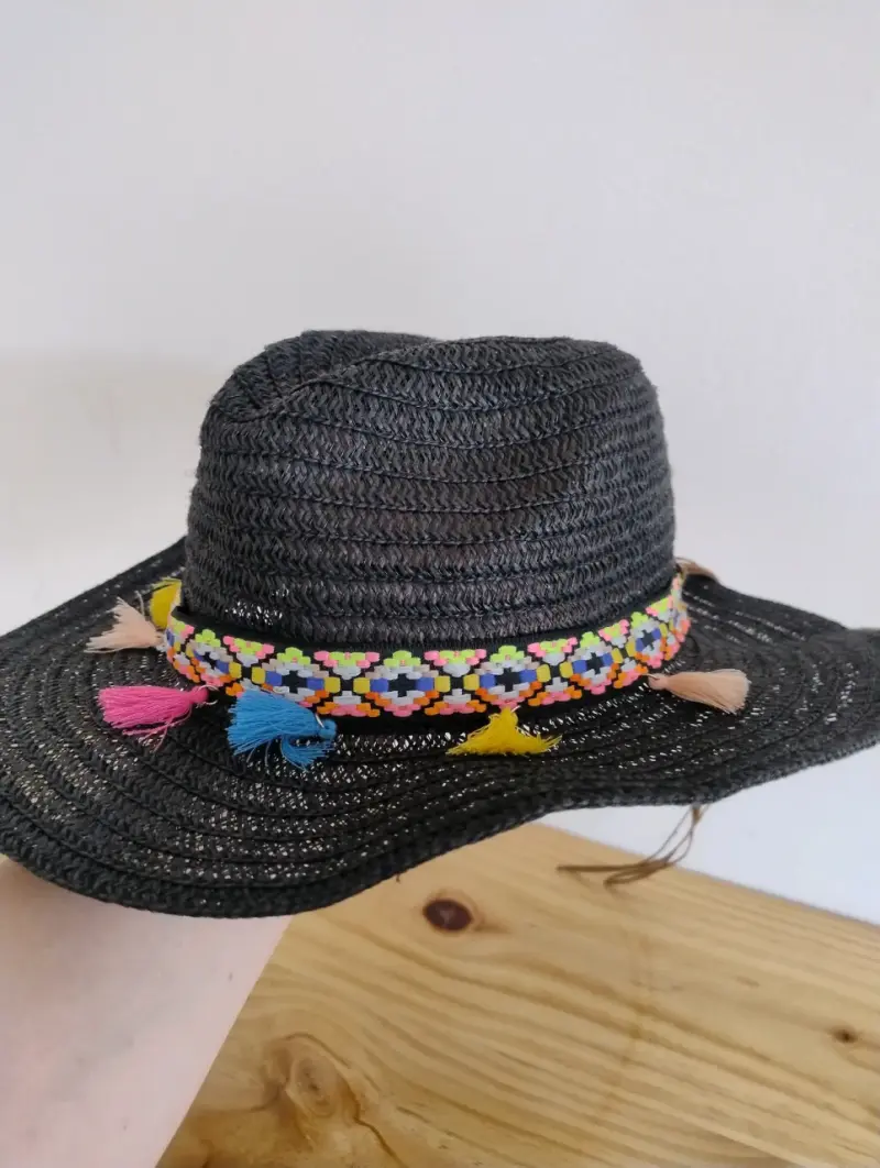 Sombrero de paja negro con cinta colorida - 6