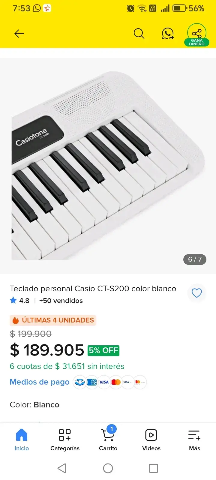 Teclado Casio CT-S200 Blanco Portátil - 2