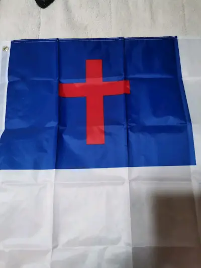 Bandera cristiana con cruz roja y azul 90x150 mtrs - miniatura 1