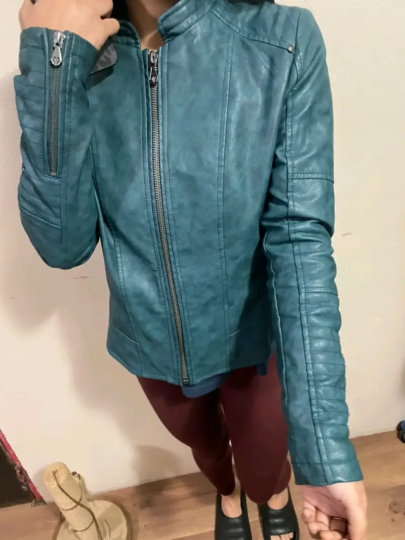 Chaqueta de cuero sintético azul para mujer - 2