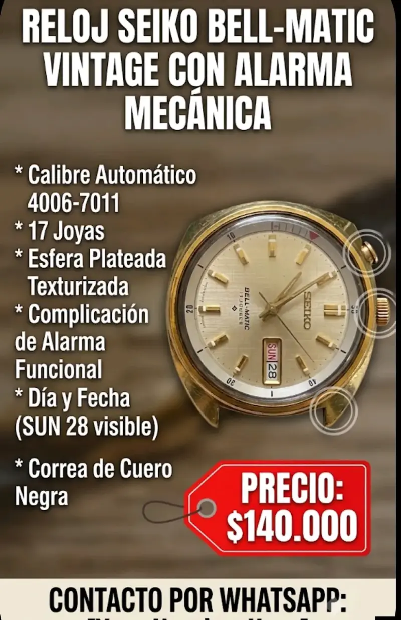 Reloj Seiko Bell-Matic Vintage con Alarma Mecánica - 4