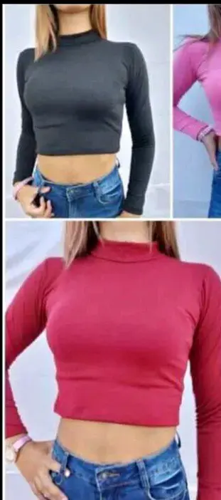 Polera crop top manga larga en varios colores - 3