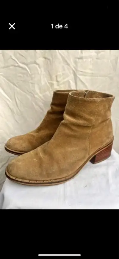 Botines de gamuza color beige con tacón - miniatura 1