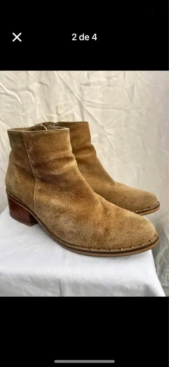 Botines de gamuza color beige con tacón - 2