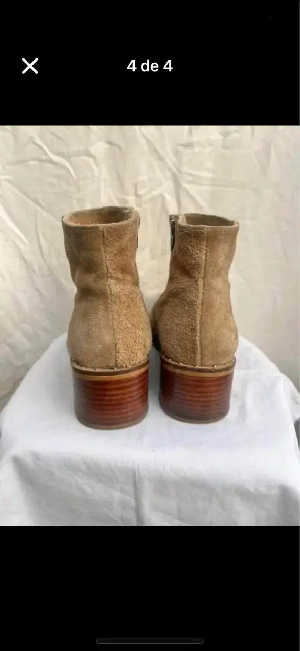 Botines de gamuza color beige con tacón - 3