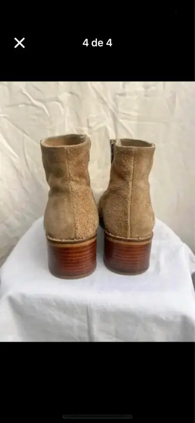 Botines de gamuza color beige con tacón - miniatura 3