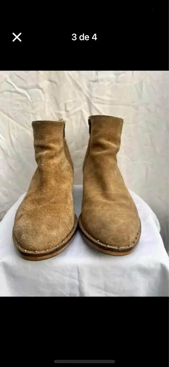 Botines de gamuza color beige con tacón - 4