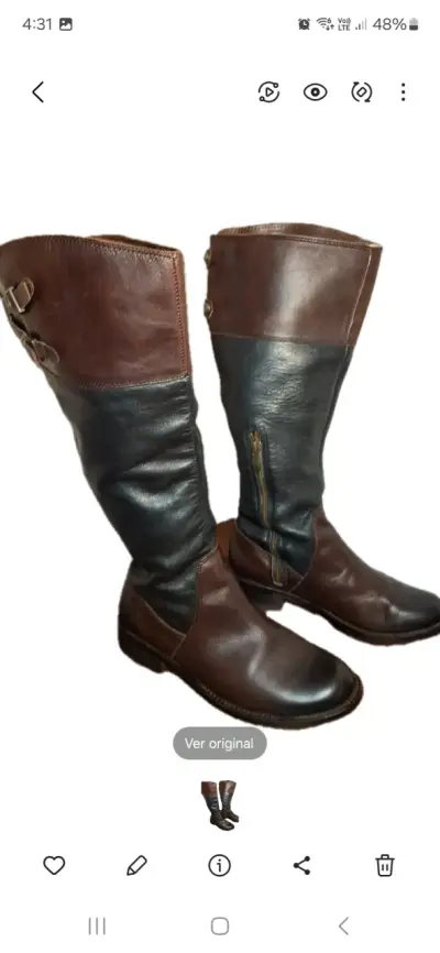 Botas de cuero marrón y negro con cierre lateral - miniatura 1