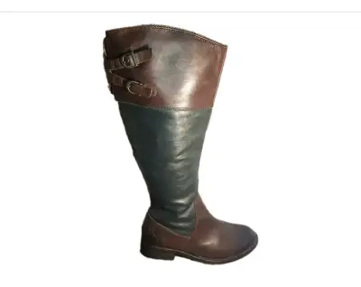 Botas de cuero marrón y negro con cierre lateral - miniatura 3