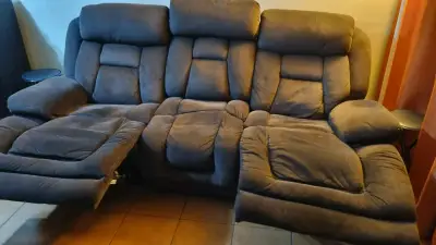 Sofá reclinable de tela café - miniatura 4