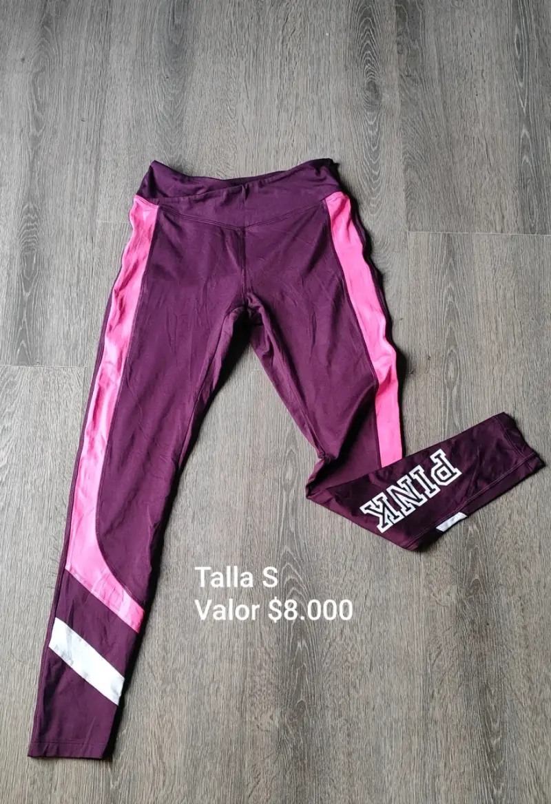 Leggings deportivos morados con franjas rosas PINK