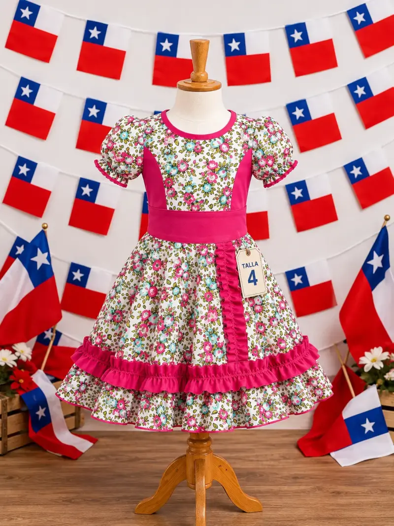 Vestido infantil floral con volantes talla 4