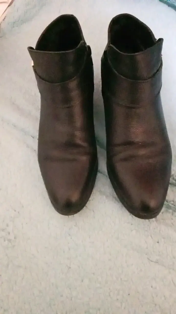 Botines de cuero negro con tacón para mujer - 3