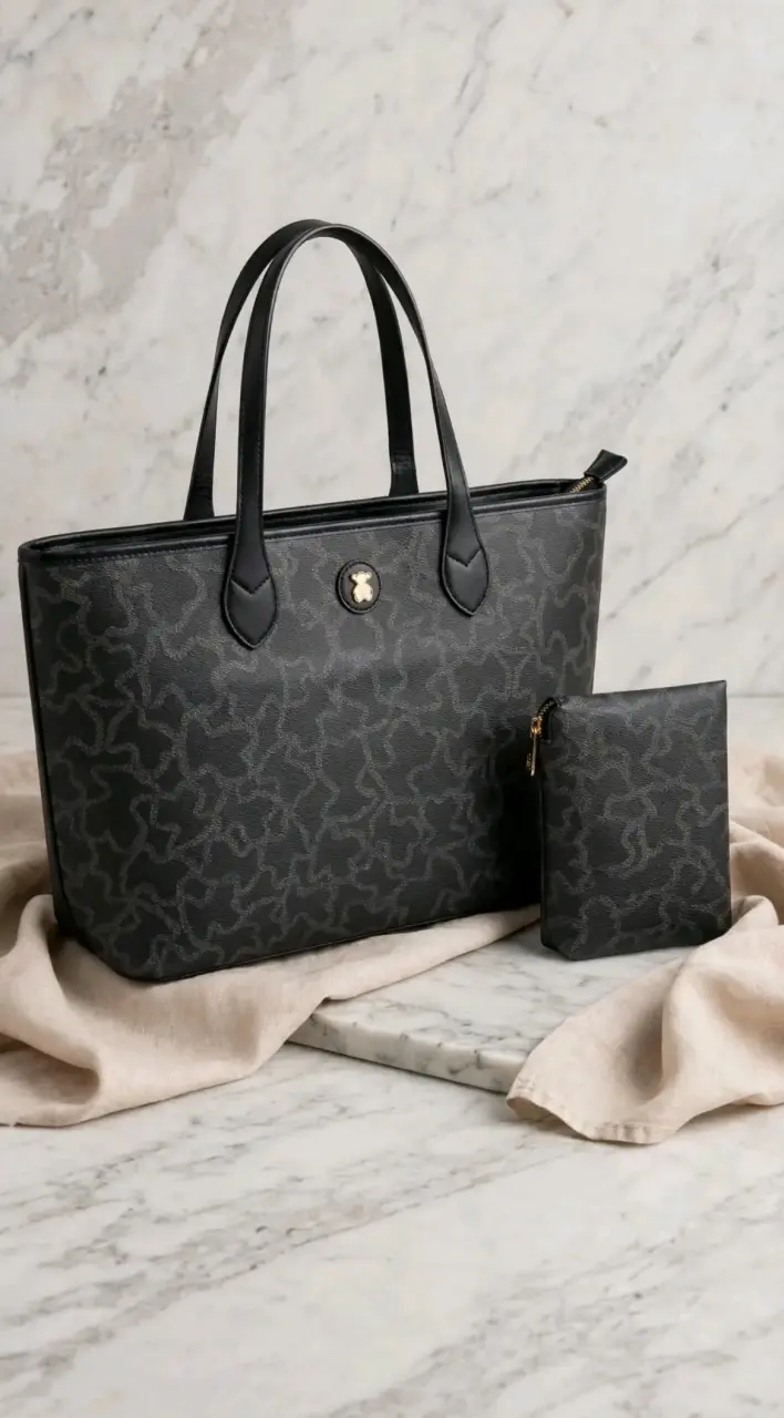 Bolso tote negro con monedero a juego