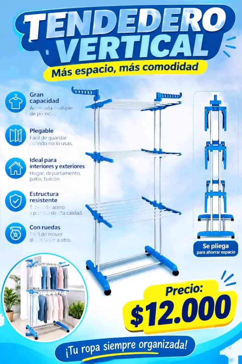 Tendedero vertical plegable con ruedas