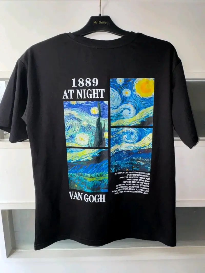 Polera negra con diseño de Van Gogh