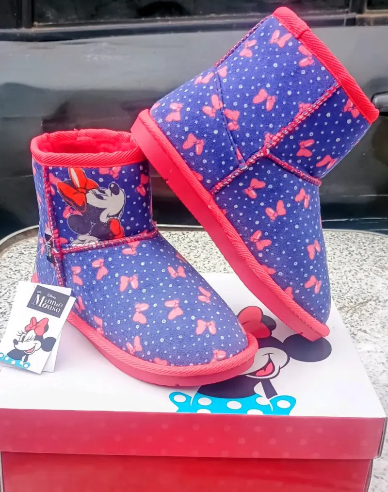 Botas infantiles Minnie Mouse azul y rojo