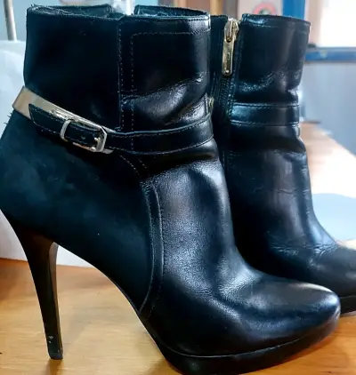 Botines Gacel de cuero negro con taco alto - miniatura 3