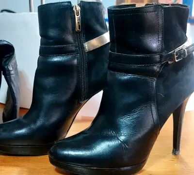 Botines Gacel de cuero negro con taco alto - miniatura 4