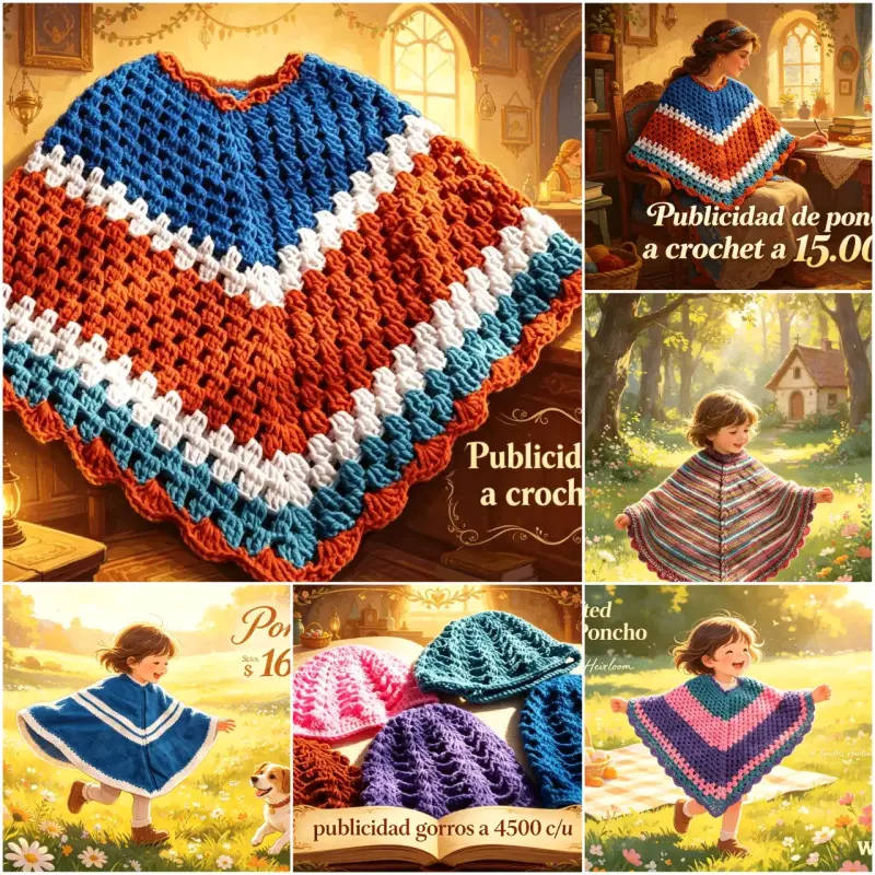 Poncho de crochet para niños multicolor