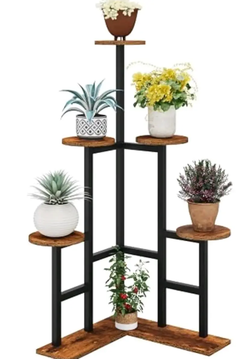 Estante de Esquina para Plantas de Madera y Metal