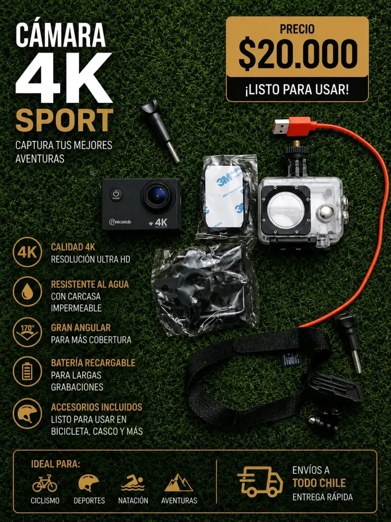 Cámara Deportiva 4K Resistente al Agua - 1
