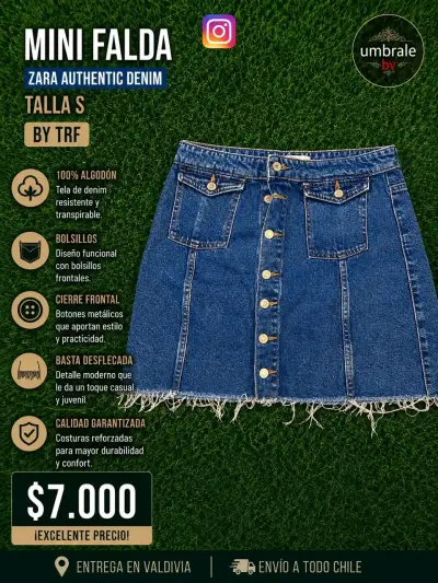 Mini falda de mezclilla Zara TRF talla M - miniatura 1