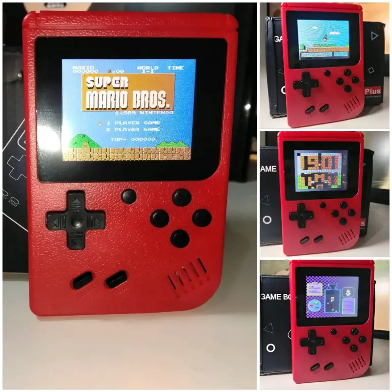 Consola portátil retro roja con juegos clásicos