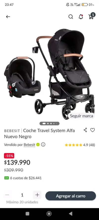 Coche Travel System Bebesit Alfa Negro - miniatura 4