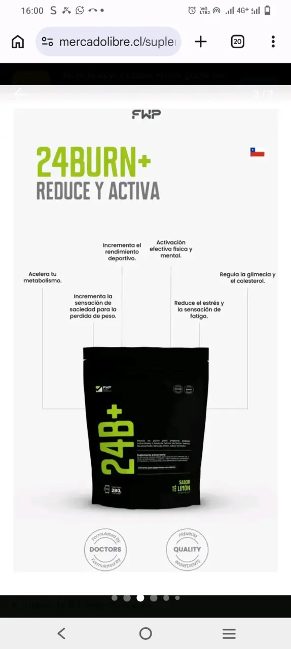 Suplemento Alimenticio 24Burn+ Sabor Té Limón