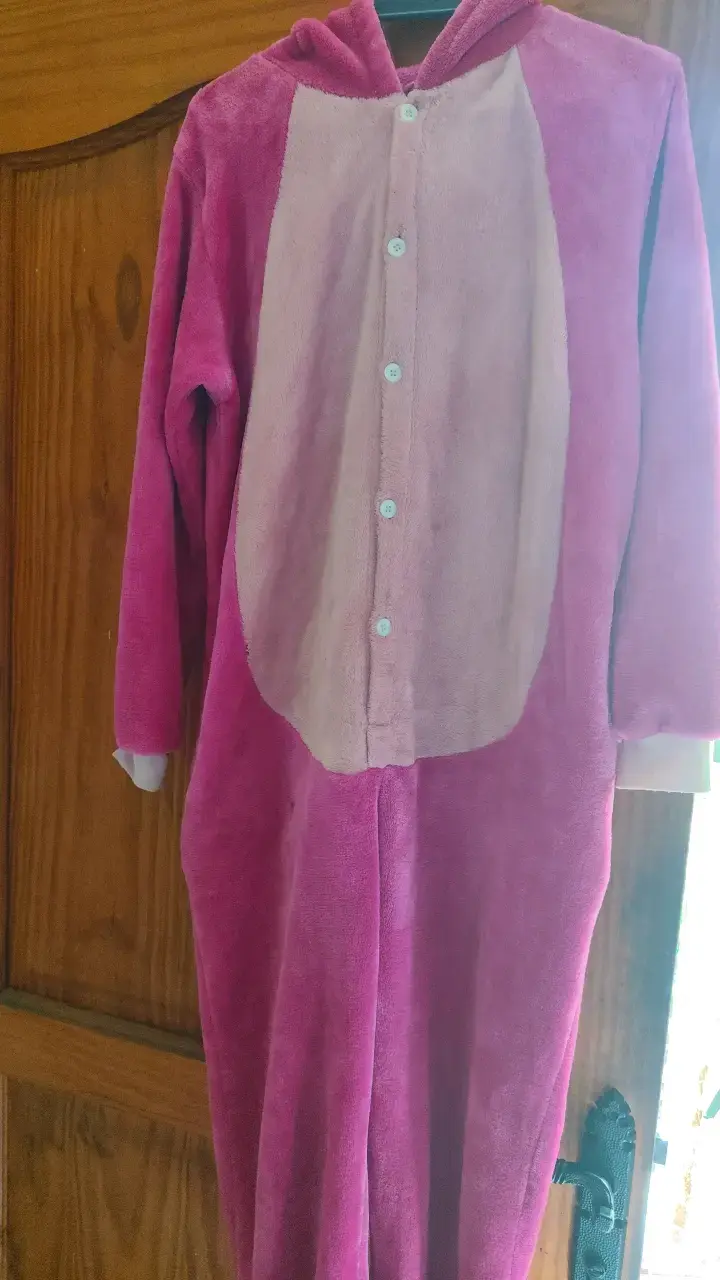 Pijama enterizo de felpa rosa con capucha - 2