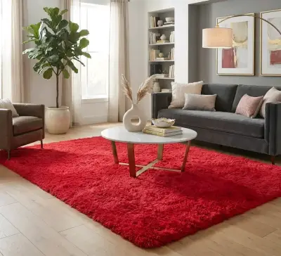 Alfombra roja peluda para sala de estar - miniatura 1