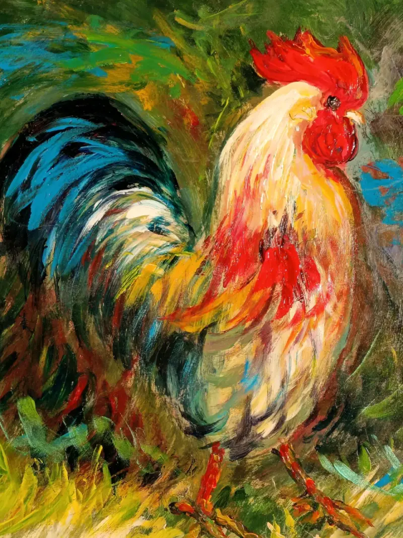 Cuadro de Gallo Colorido Pintado a Mano - 3