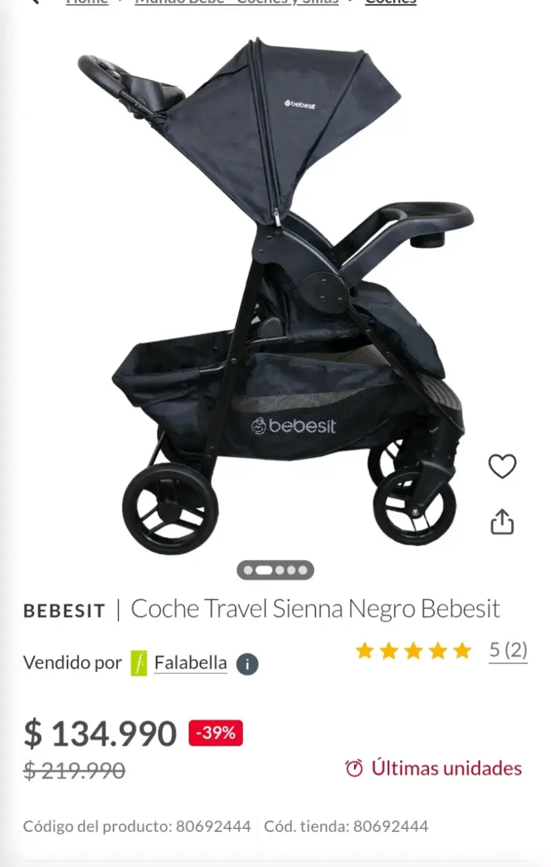 Coche de Paseo Bebesit Sienna Negro - 4