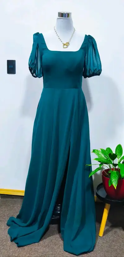 Vestido largo elegante rojo con tirantes - miniatura 5