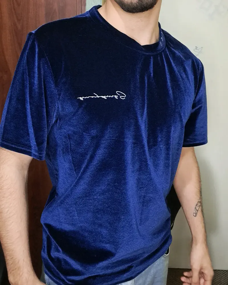 Polera de terciopelo azul para hombre - 1